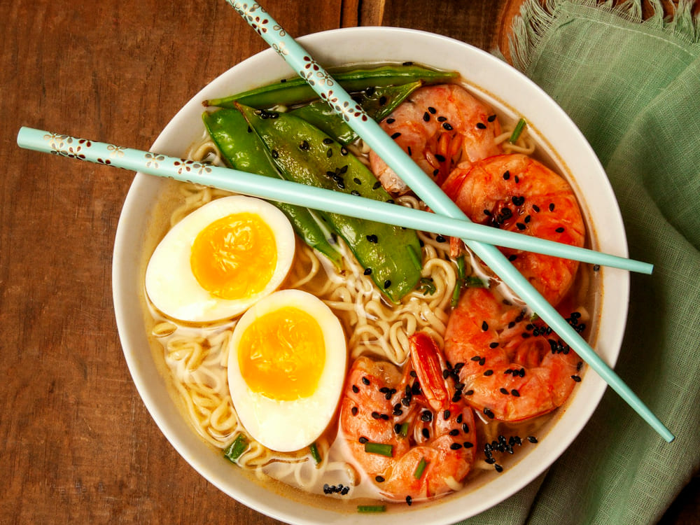 A bowl of seafood ramen at Mr. Noodle Café